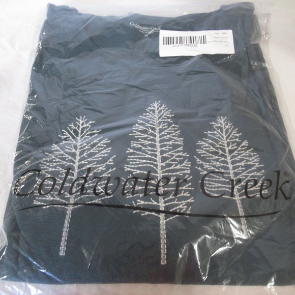 NEW WITH TAGS! Coldwater Creek Women's Top Blouse Green with White Trees - Picture 3 of 3